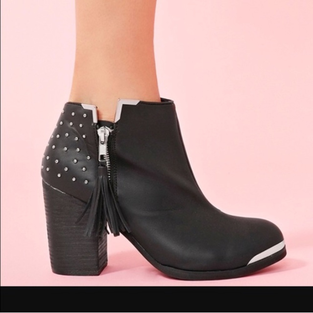 Nasty Gal Studded Black Booties with Fringe Zip 8